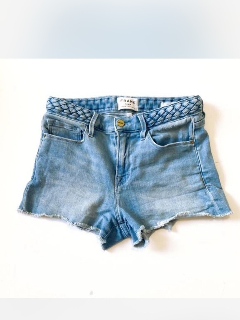 FRAME denim braided waist mid rise cut off jean shorts